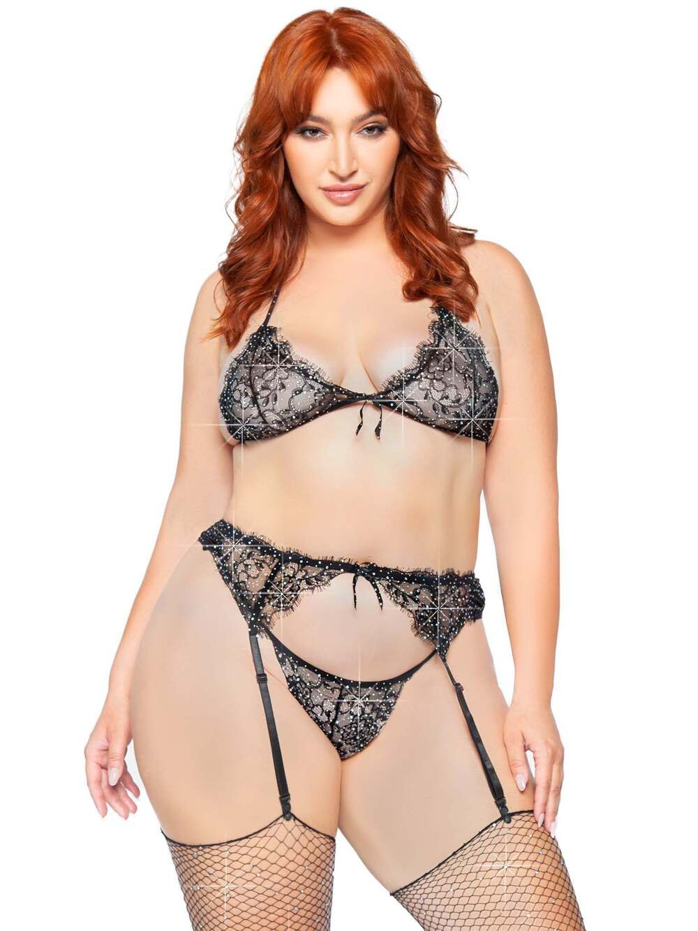 leg Avenue - Love to Love Rhinestone Lace Bra Set - BLACK